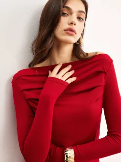 Outlet Off-Shoulder Ruffle Knit Dress Sweater Dresses|Casual Dresses
