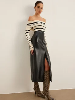 Clearance Off-Shoulder Striped Slim Sweater Sweater Tops|Sweaters & Cardigans