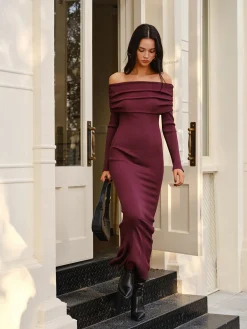 Outlet Off-Shoulder Sweater Skinny Dress Sweater Dresses|Sweater Dresses