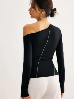 New One-Shoulder Contrast Piping Skinny Blouse Blouses & Shirts|Tops