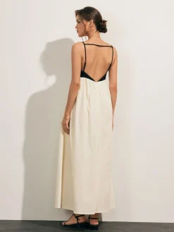 Discount Open Back Contrast Pocket Long Dress Casual Dresses|Vacation Dresses