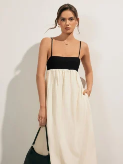 Discount Open Back Contrast Pocket Long Dress Casual Dresses|Vacation Dresses