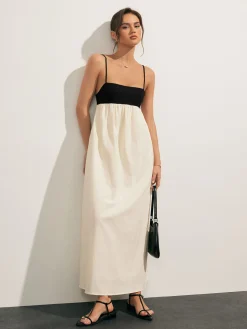 Discount Open Back Contrast Pocket Long Dress Casual Dresses|Vacation Dresses