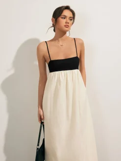 Discount Open Back Contrast Pocket Long Dress Casual Dresses|Vacation Dresses