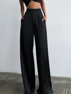 Clearance Oversized Satin Wide Leg Dress Pants Wide Leg|Pants
