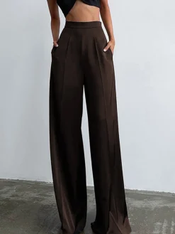 Clearance Oversized Satin Wide Leg Dress Pants Wide Leg|Pants