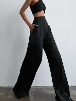 Sale Oversized Satin Wide Leg Dress Pants Wide Leg|Pants