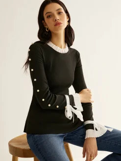 Sale Pearl Decor Panel Pleated Blouse Blouses & Shirts|Tops