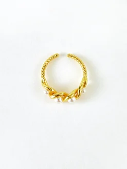 Pearl Decor Twist Open Ring Rings & Bracelets|Accessories