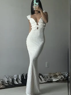 Best Pearl Keyhole Neckline Cami Long Dress White Dresses|Black Dresses