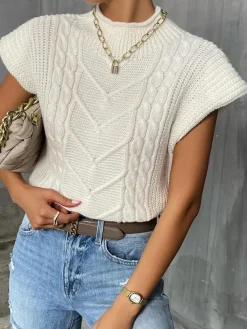 Hot Plain Cap Sleeve Sweater Vest Sweater Vests|Sweaters & Cardigans