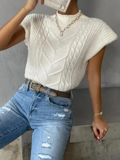Hot Plain Cap Sleeve Sweater Vest Sweater Vests|Sweaters & Cardigans
