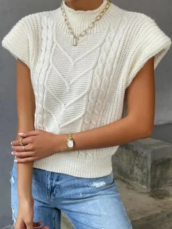 Hot Plain Cap Sleeve Sweater Vest Sweater Vests|Sweaters & Cardigans