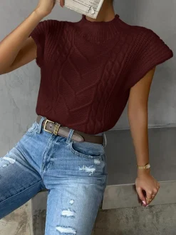 Hot Plain Cap Sleeve Sweater Vest Sweater Vests|Sweaters & Cardigans