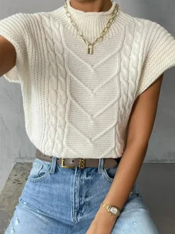 Online Plain Cap Sleeve Sweater Vest Sweater Vests|Sweaters & Cardigans