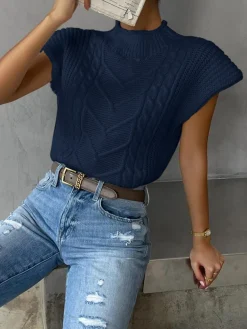 Online Plain Cap Sleeve Sweater Vest Sweater Vests|Sweaters & Cardigans