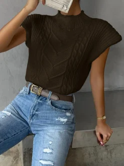 Online Plain Cap Sleeve Sweater Vest Sweater Vests|Sweaters & Cardigans