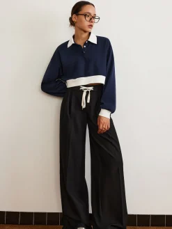 Discount Plain Drawstring Wide-Leg Pants Pants|Bottoms