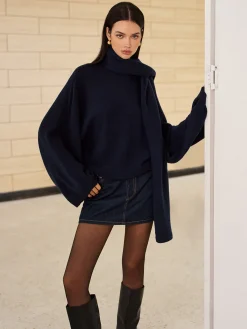 Discount Plain Loose Sweater With Scarf Sweater Tops|Sweaters & Cardigans