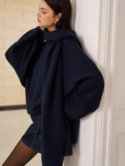 Discount Plain Loose Sweater With Scarf Sweater Tops|Sweaters & Cardigans