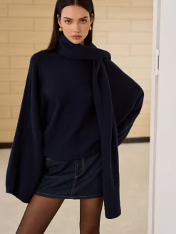 Discount Plain Loose Sweater With Scarf Sweater Tops|Sweaters & Cardigans