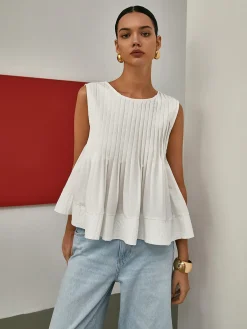 Outlet Pleated Peplum Sleeveless Blouse Blouses & Shirts|Tops