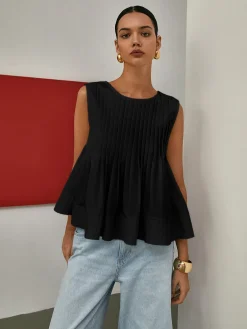Outlet Pleated Peplum Sleeveless Blouse Blouses & Shirts|Tops