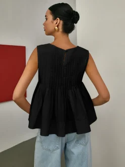 Outlet Pleated Peplum Sleeveless Blouse Blouses & Shirts|Tops