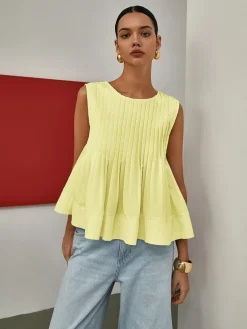 Discount Pleated Peplum Sleeveless Blouse Blouses & Shirts|Tops