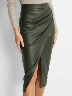 New Pleated Split PU Leather Skirt Skirts|Bottoms