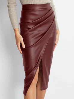 New Pleated Split PU Leather Skirt Skirts|Bottoms