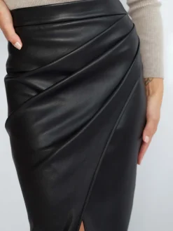 Clearance Pleated Split PU Leather Skirt Skirts|Bottoms