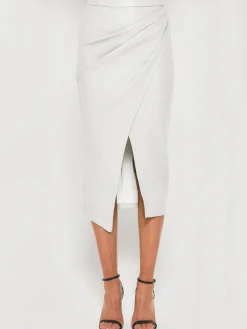 Clearance Pleated Split PU Leather Skirt Skirts|Bottoms