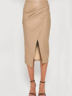 Clearance Pleated Split PU Leather Skirt Skirts|Bottoms
