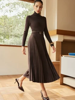 Discount Pleated Suede Skirt Skirts|Bottoms