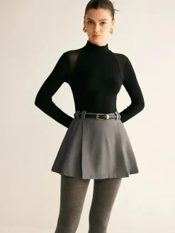 New Pleated Suit Mini Skirt Without Belt Skirts|Bottoms
