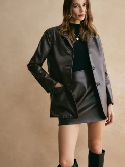 Online Pockets Faux Leather Blazer Outerwear|Blazers