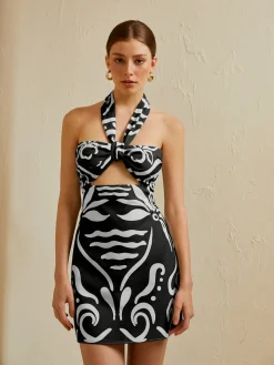 Best Print Cut Out Halter Dress Vacation Dresses|Summer Dresses