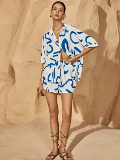 Best Print Drawstring Shift Shorts Set Shorts Sets|Shorts