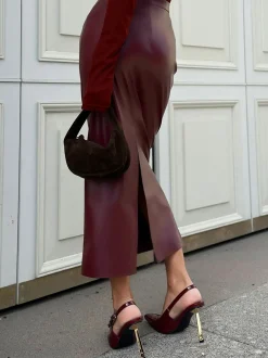 New PU Leather Slit Skirt Skirts|Bottoms