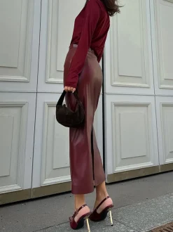 New PU Leather Slit Skirt Skirts|Bottoms