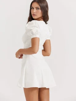 Sale Puff Sleeve Short Shirt Dress White Dresses|Black Dresses