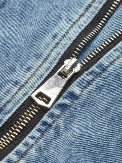 Clearance Puff-Sleeve Denim Panel Slim Jacket Outerwear|Jackets