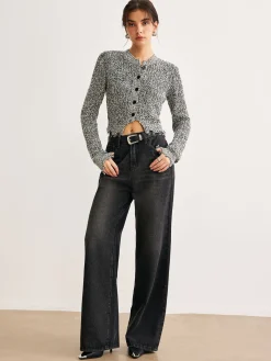 New Raw Hem Button Slim Knit Top Sweater Tops|Sweaters & Cardigans