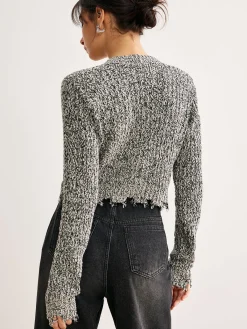New Raw Hem Button Slim Knit Top Sweater Tops|Sweaters & Cardigans