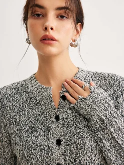 Outlet Raw Hem Button Slim Knit Top Sweater Tops|Sweaters & Cardigans