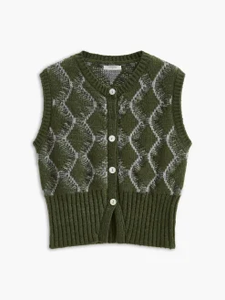 Clearance Retro Split Button Sweater Vest Sweater Vests|Sweaters & Cardigans