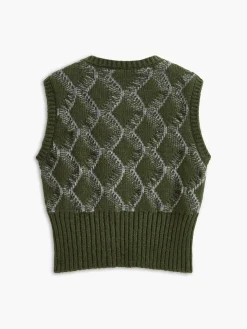 Clearance Retro Split Button Sweater Vest Sweater Vests|Sweaters & Cardigans