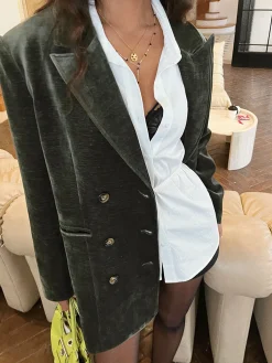 Online Retro Velvet Blazer Outerwear|Blazers
