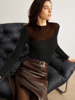 Best Retro Wool-Blend Panel Slim Sweater Sweater Tops|Sweaters & Cardigans